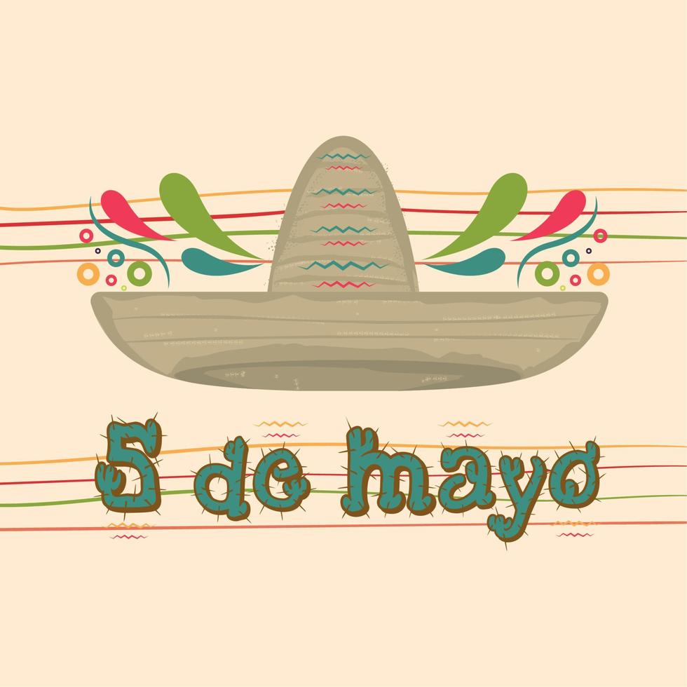 sombrero tradicional mexicano en un cartel de cinco de mayo - vector