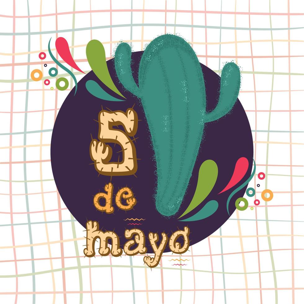 cartel del cinco de mayo. letras alegóricas y cactus - vector