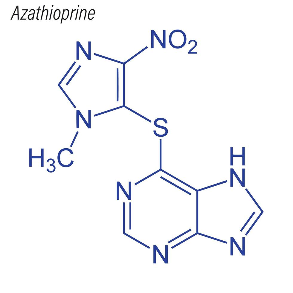 Vector Skeletal formula of Azathioprine. Drug chemical molecule.