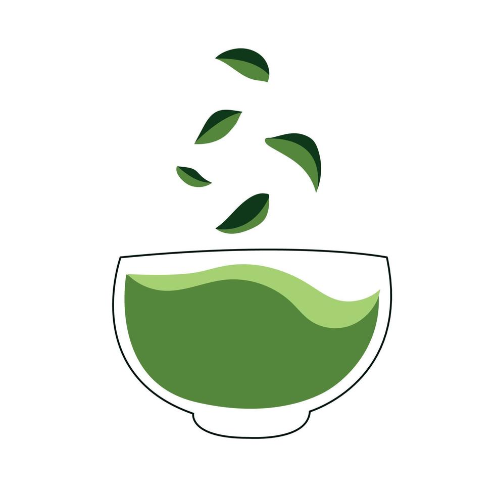 taza de matcha con hojas. icono plano. vector