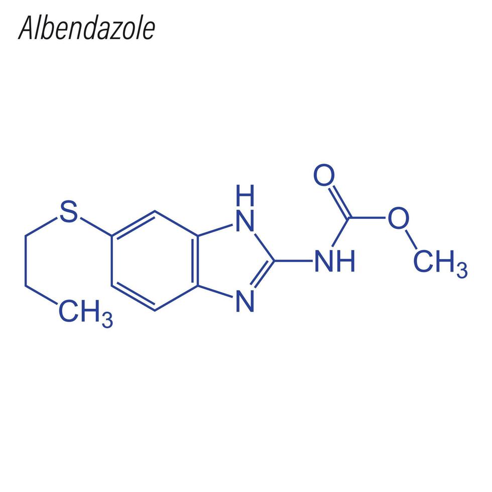 Vector Skeletal formula of Albendazole. Drug chemical molecule.