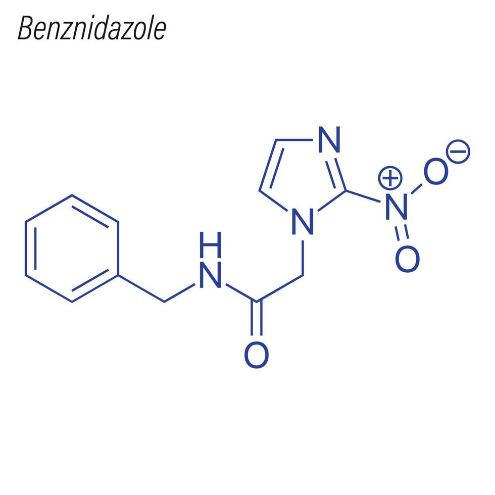 Vector Skeletal formula of Benznidazole. Drug chemical molecule.