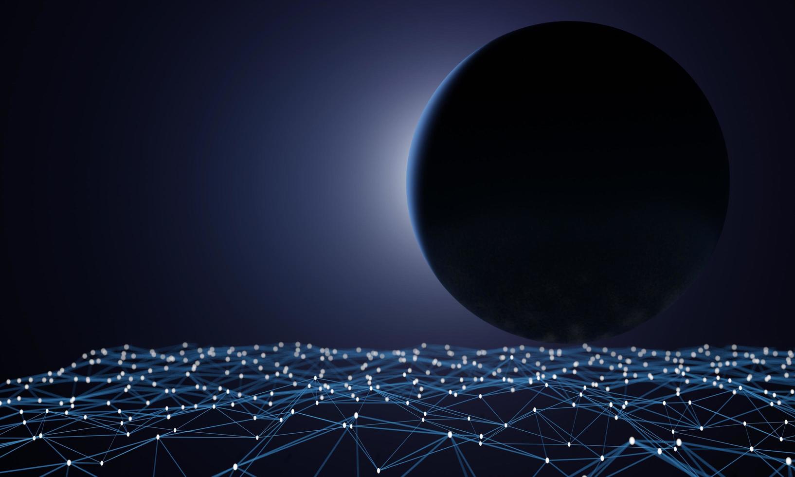 Big Sphere on Network connection dots and lines. Dark blue gradation background. Technology background. Plexus. Big data background. 3d rendering. photo