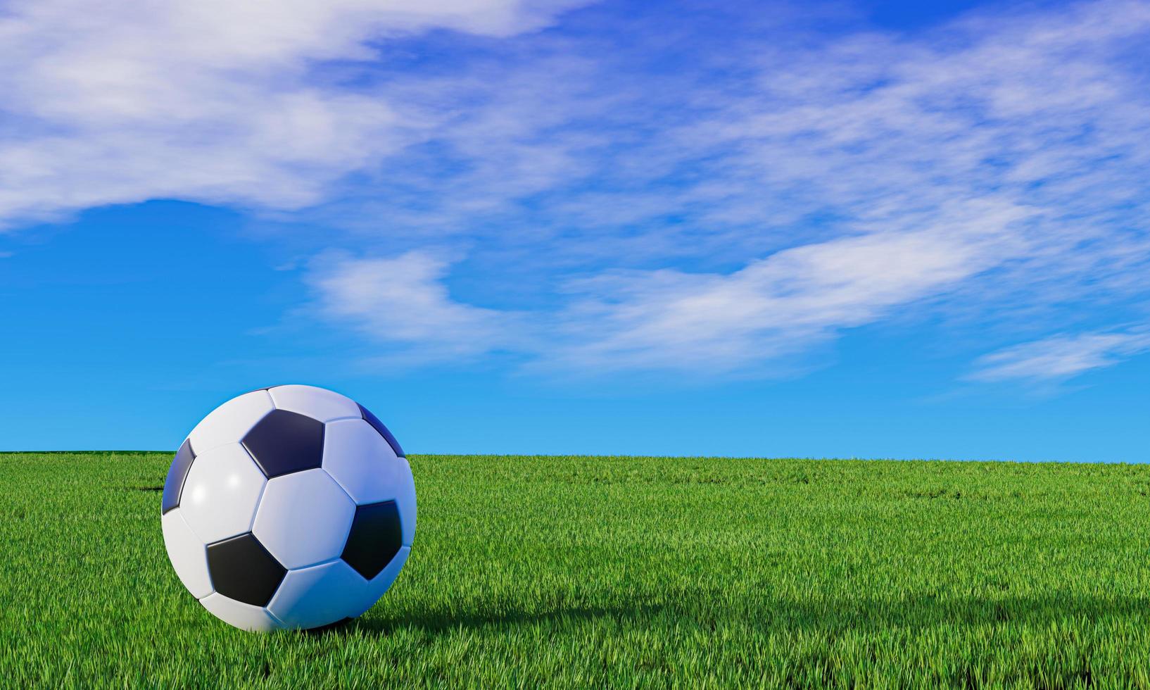 patrón estándar de fútbol colocado en la esquina para patear. los campos de fútbol tienen hierba verde fresca. estadio para partidos de fútbol en días soleados y brillantes. Representación 3d. foto