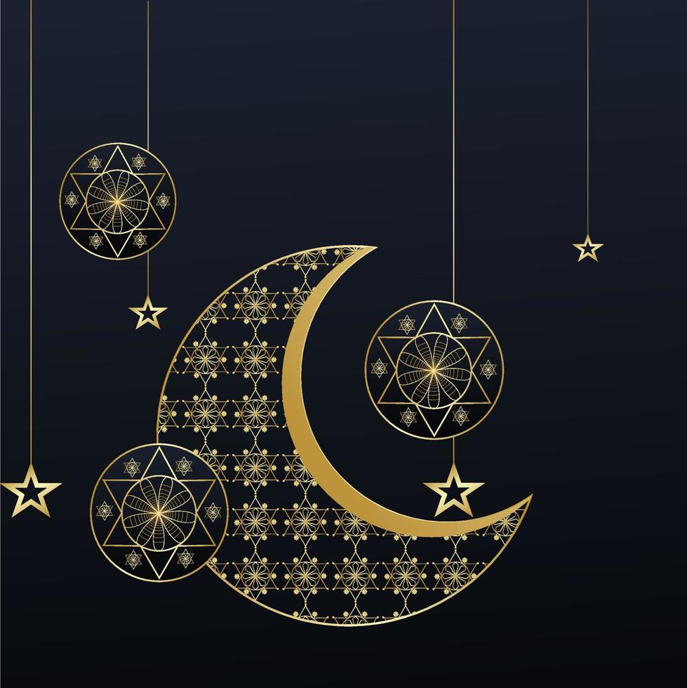 Islamic ramadan kareem banner background with crescent pattern moon star mosque lantern. vector