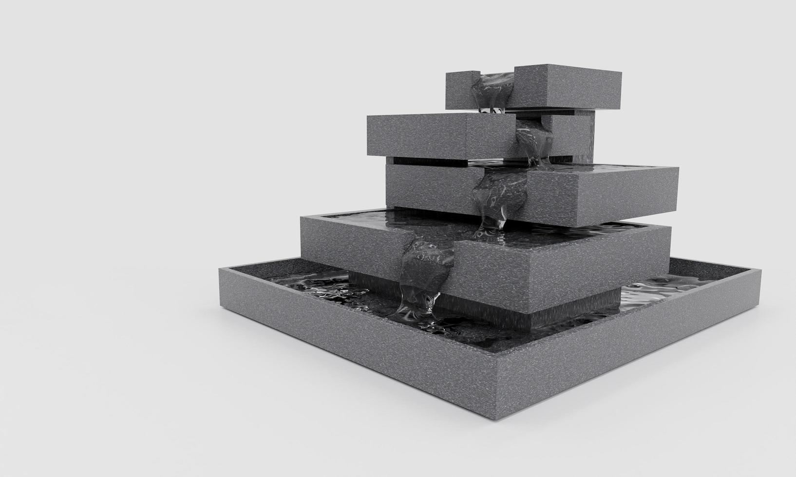 Cascada de simulación de 5 capas, realizada en material granítico colocado sobre el suelo y fondo blanco. representación 3d foto