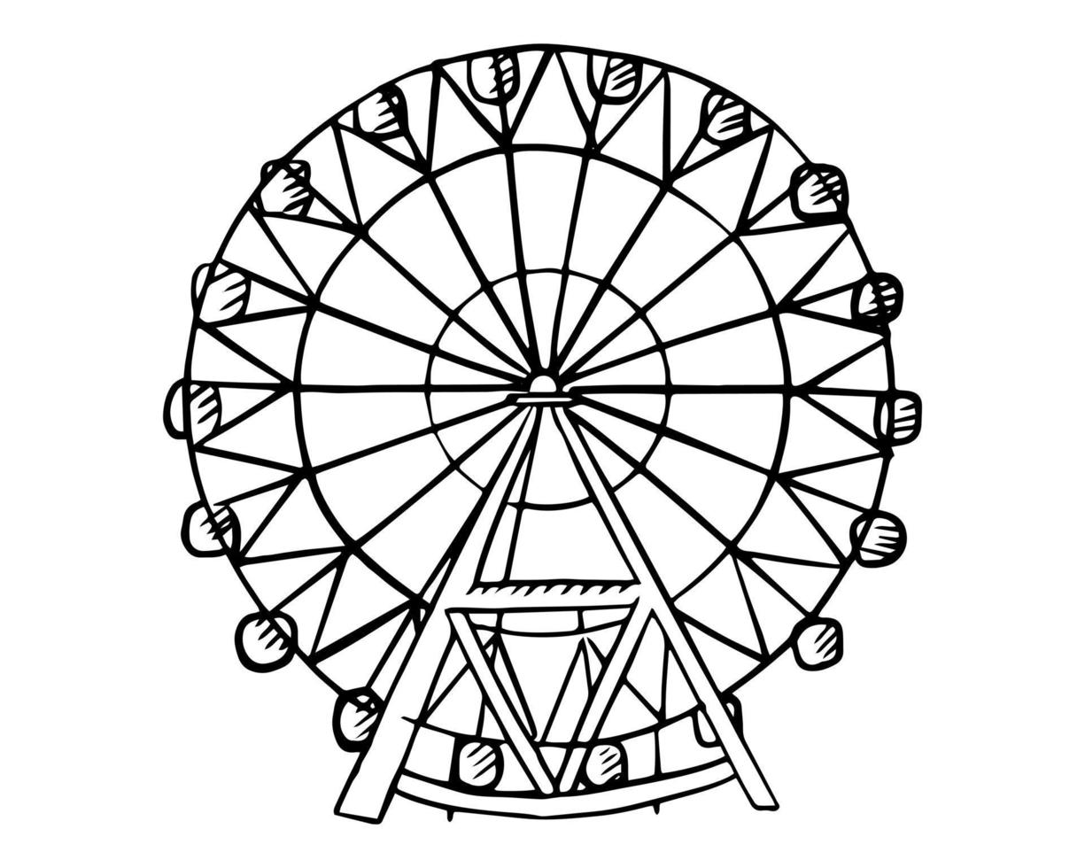 The Ferris wheel is drawn by hand with a black line vector