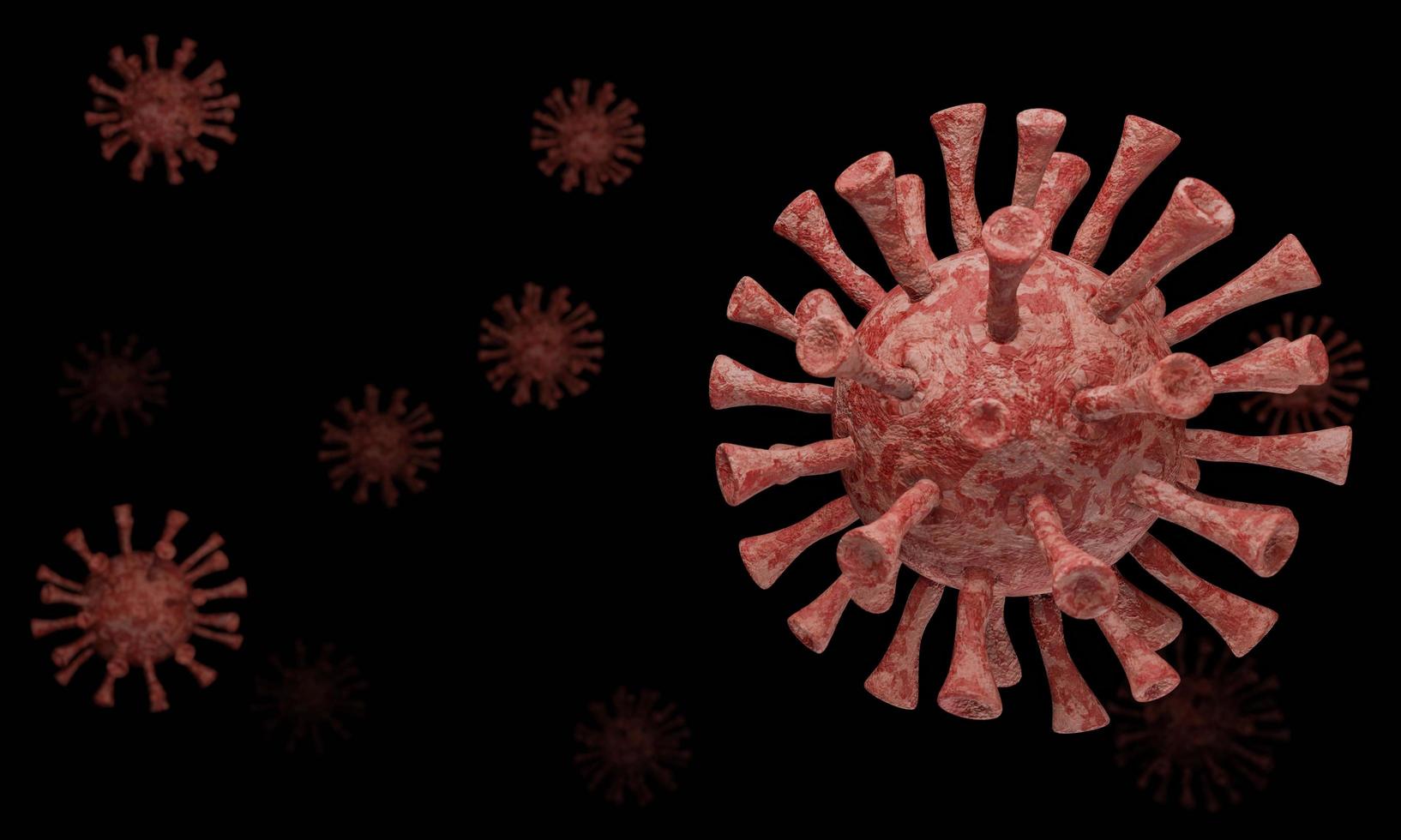 Model for Coronavirus Covid-19 outbreak and coronaviruses influenza concept  on a black background as dangerous flu strain cases as a pandemic medical health risk  with disease cell as a 3D render photo