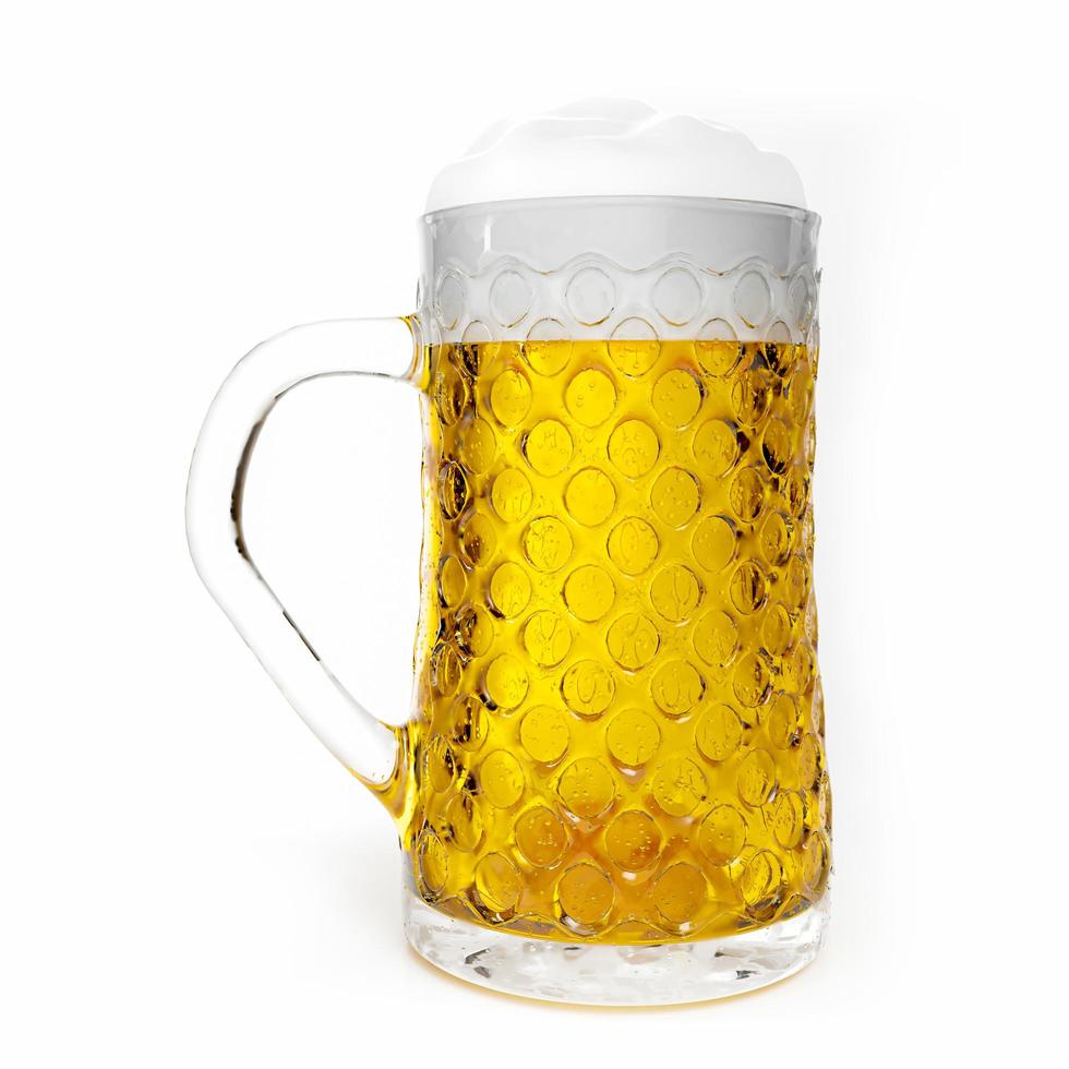 Draft or craft beer in a clear glass with beer foam and bubbles in the glass. Cold alcoholic beverages are popular around the world. On a white background 3D Rendering photo