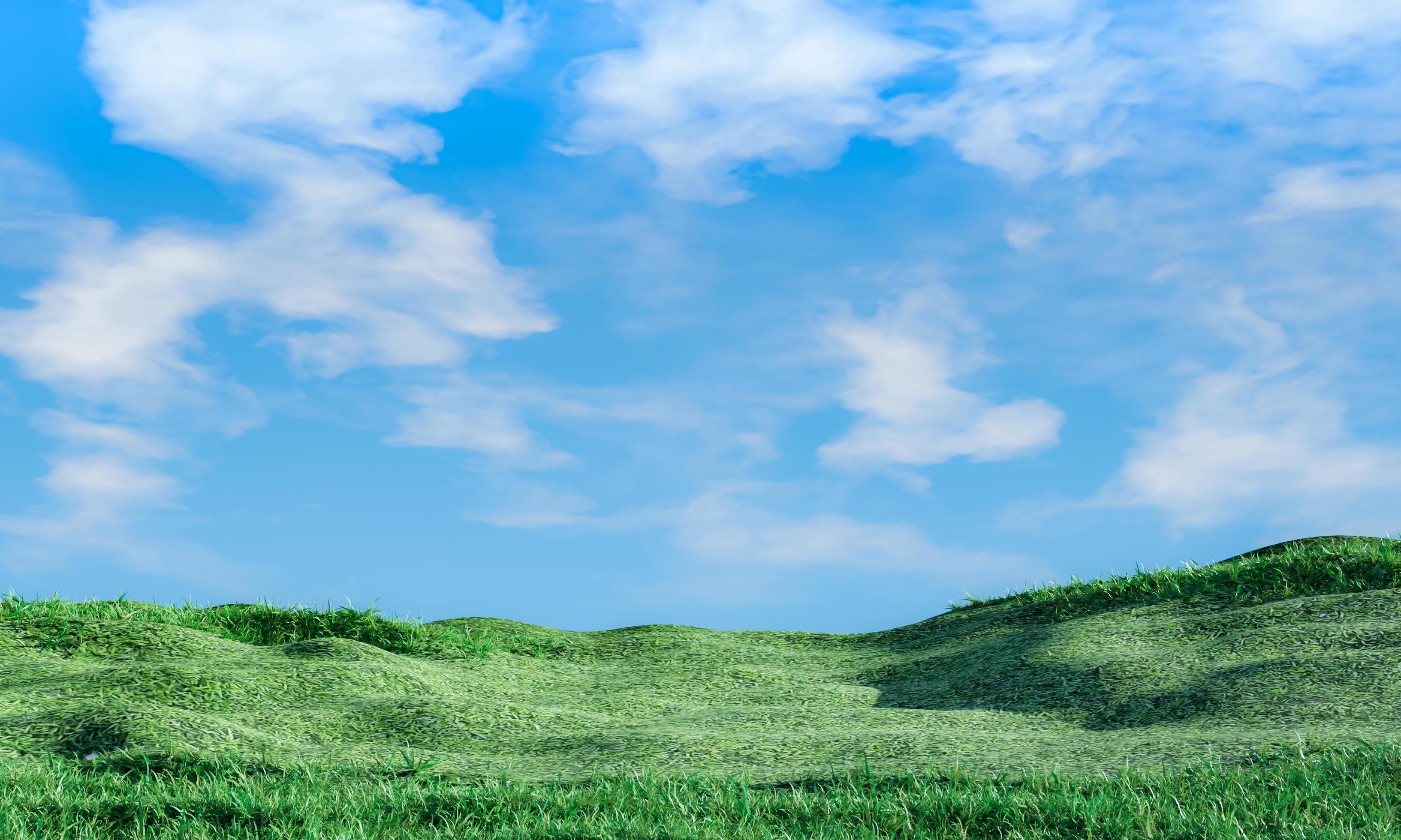 Blue sky and beautiful cloud with meadow tree. Plain landscape