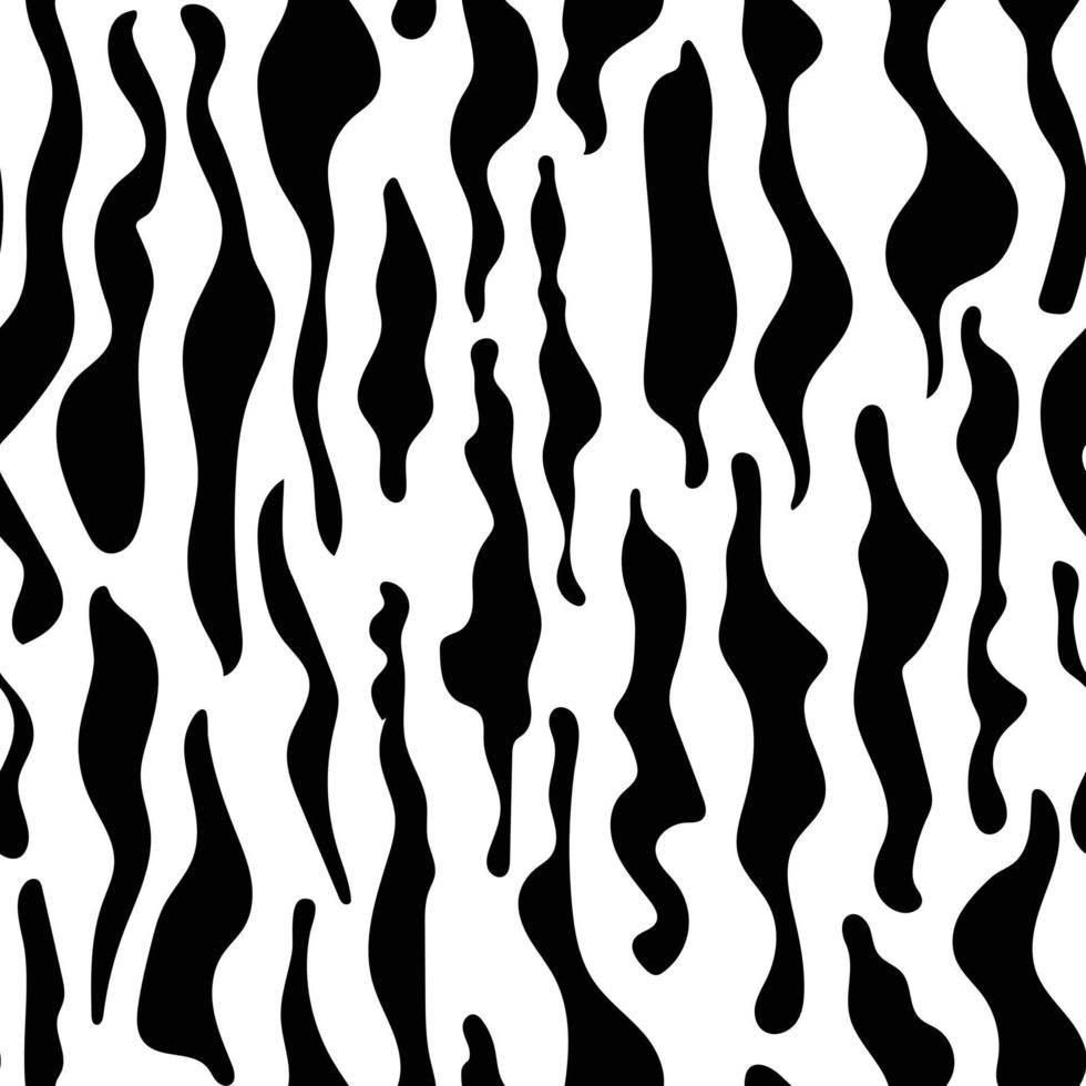 Seamless abstract monochrome pattern. Black and white print with wavy lines, dots and spots. Brush strokes are hand drawn vector