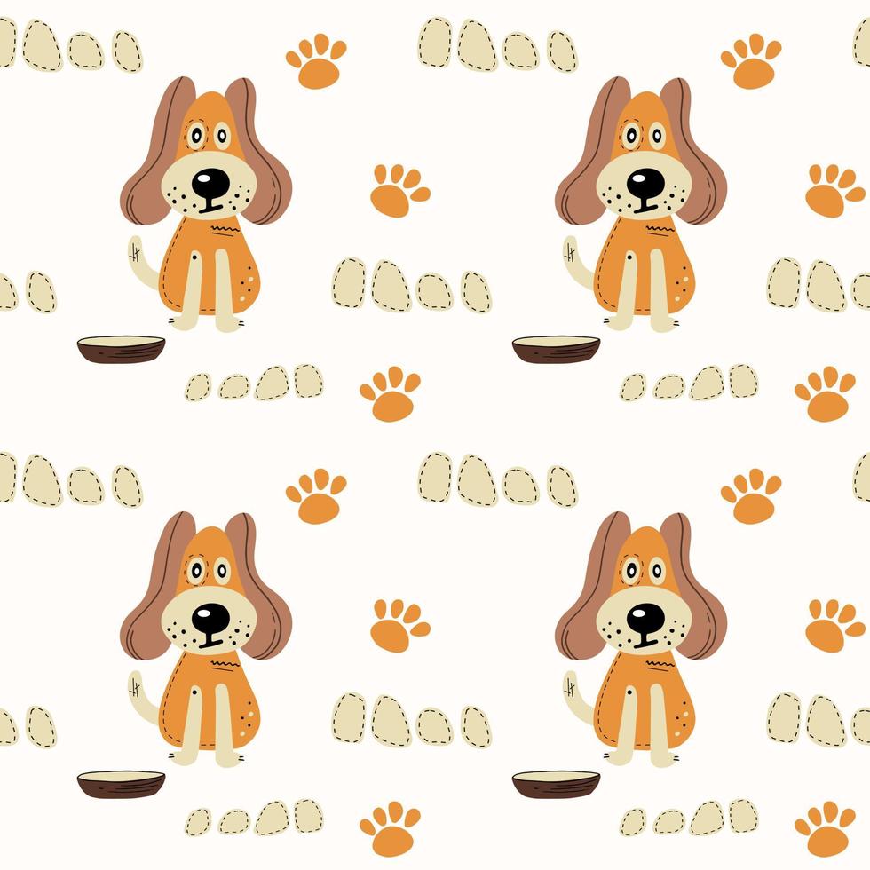 Seamless pattern with cute dogs. Vector print with cartoon abstract animals in Scandinavian style