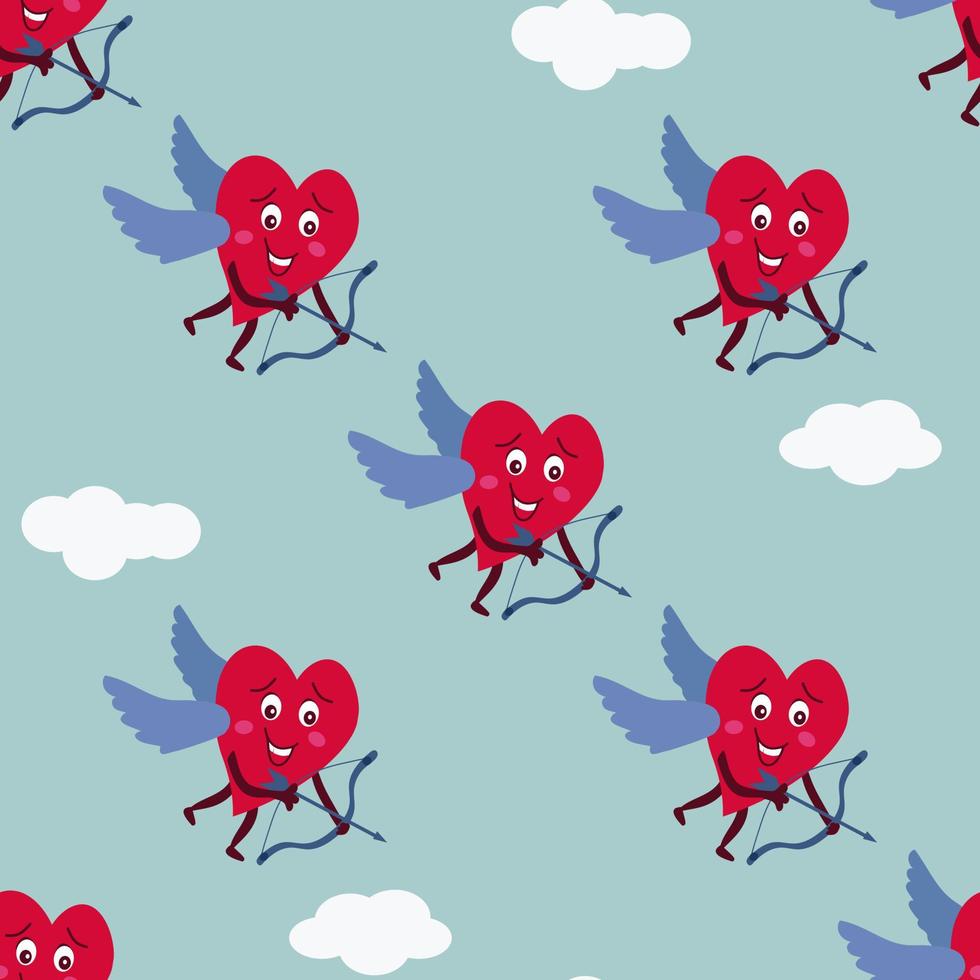 Seamless pattern with cute characters hearts vector