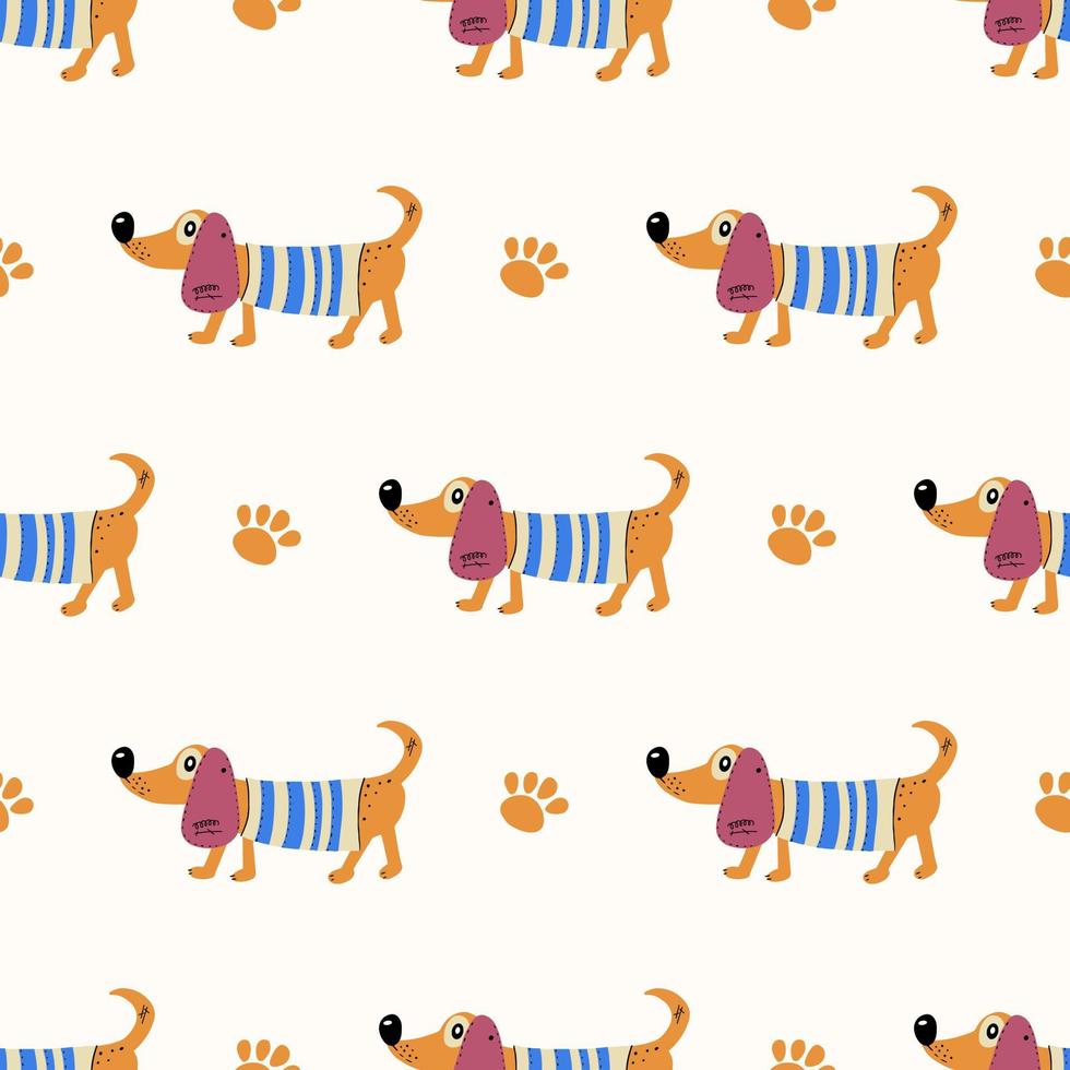 Seamless pattern with cute dogs. Vector print with cartoon abstract animals in Scandinavian style