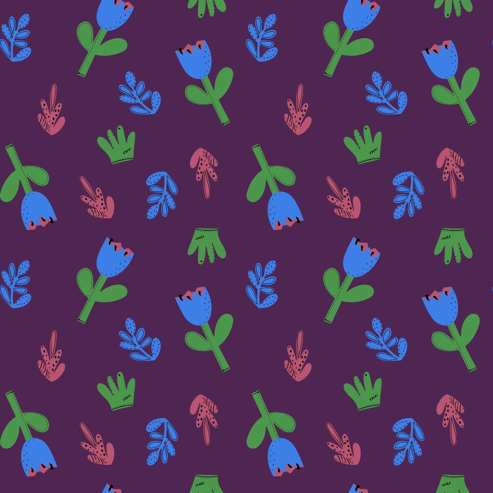 Seamless natural pattern of flowers in a simple shape vector