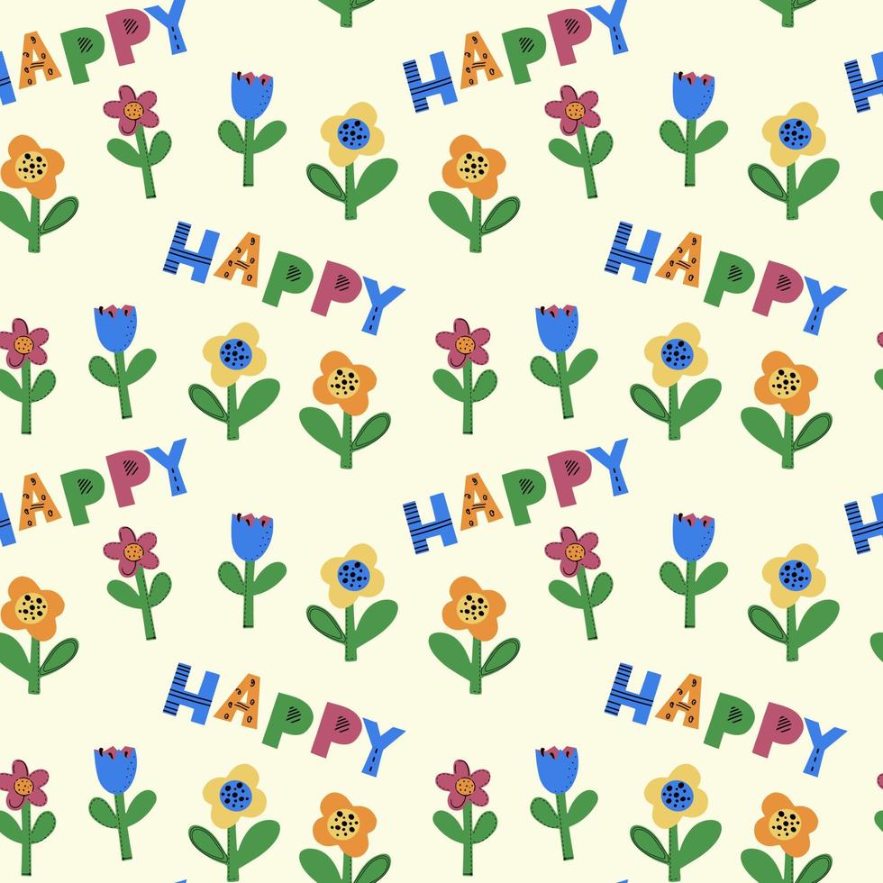 Seamless natural pattern of flowers in a simple shape. Abstract natural elements vector