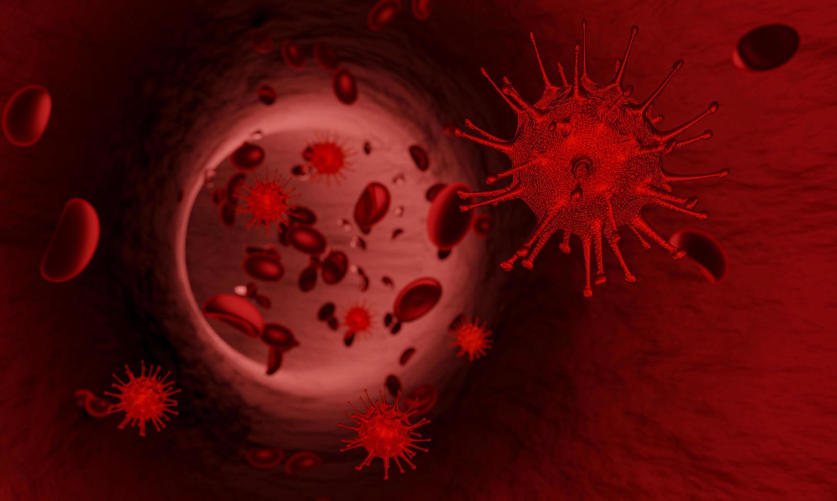 Virus and blood model in the human body veins. Coronavirus covid-19 attack concept. Plague and foreign bodies in humans. 3D rendering photo