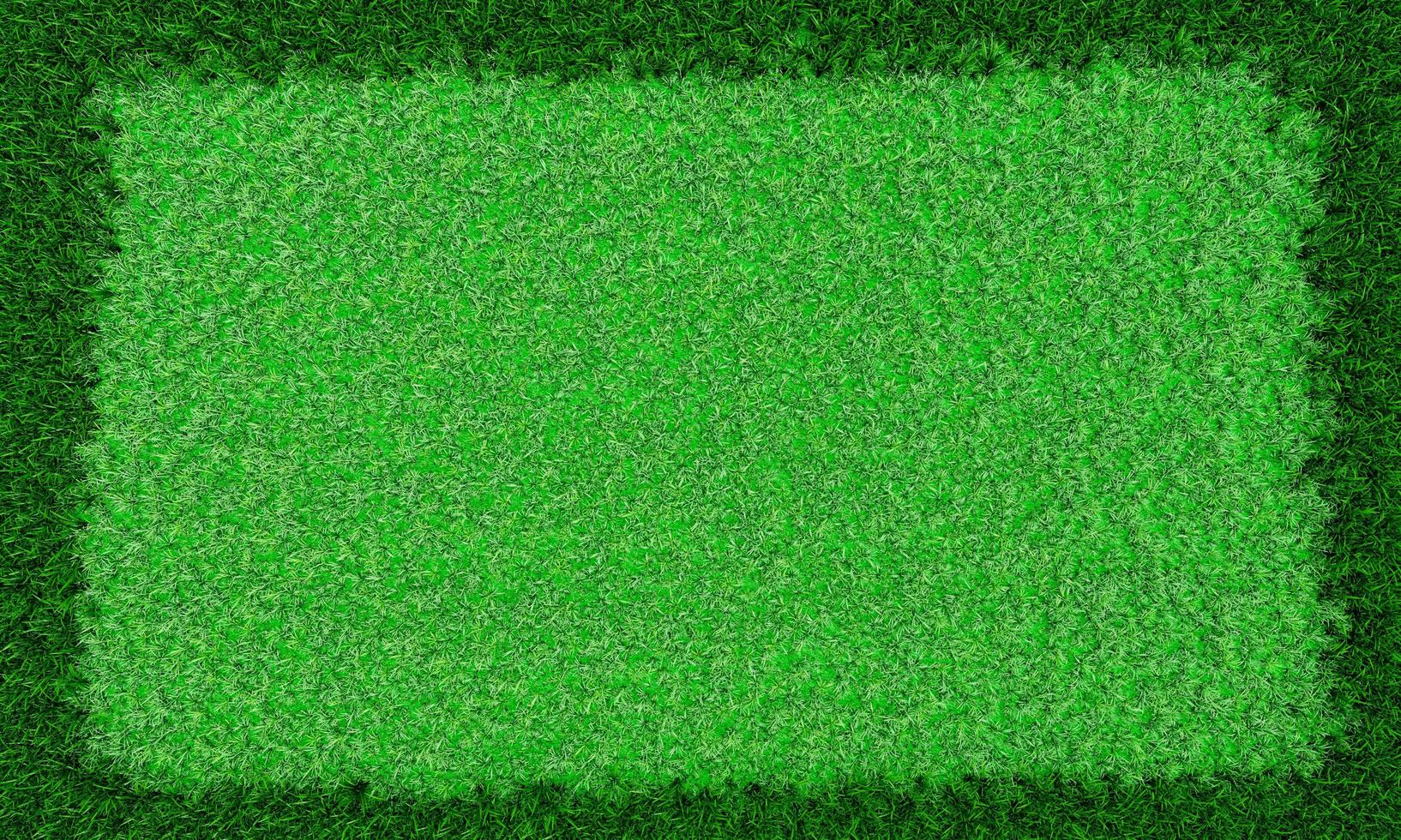 un césped verde brillante en el medio está cortado y el borde es hierba alta. la textura del marco de la imagen es hierba, el borde de la hierba es verde oscuro. uso para fondo y papel tapiz. representación 3d foto