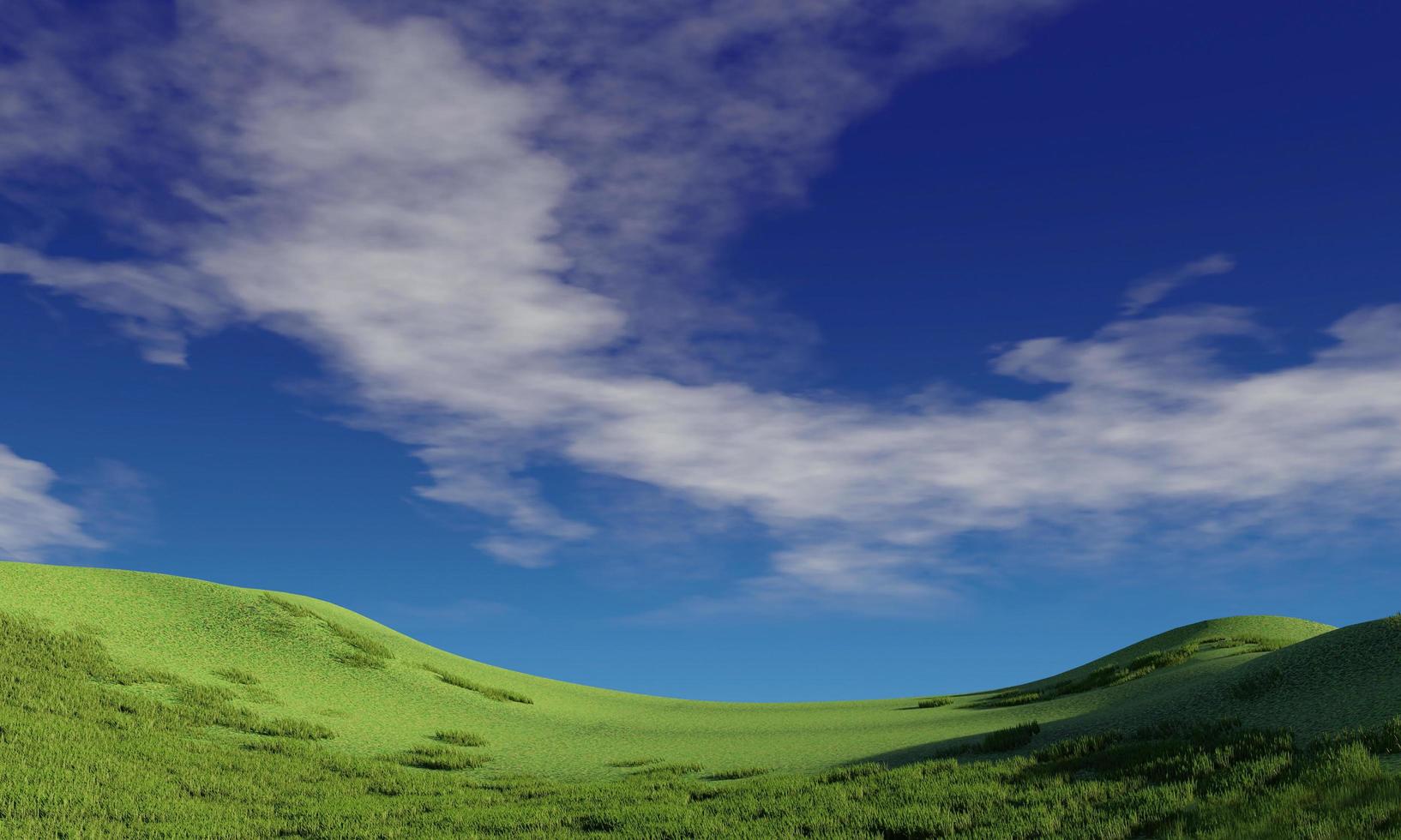 cielo azul y hermosa nube con árbol de pradera. fondo de paisaje llano para el cartel de verano. la mejor vista para vacaciones. imagen de campo de hierba verde y cielo azul con nubes blancas foto