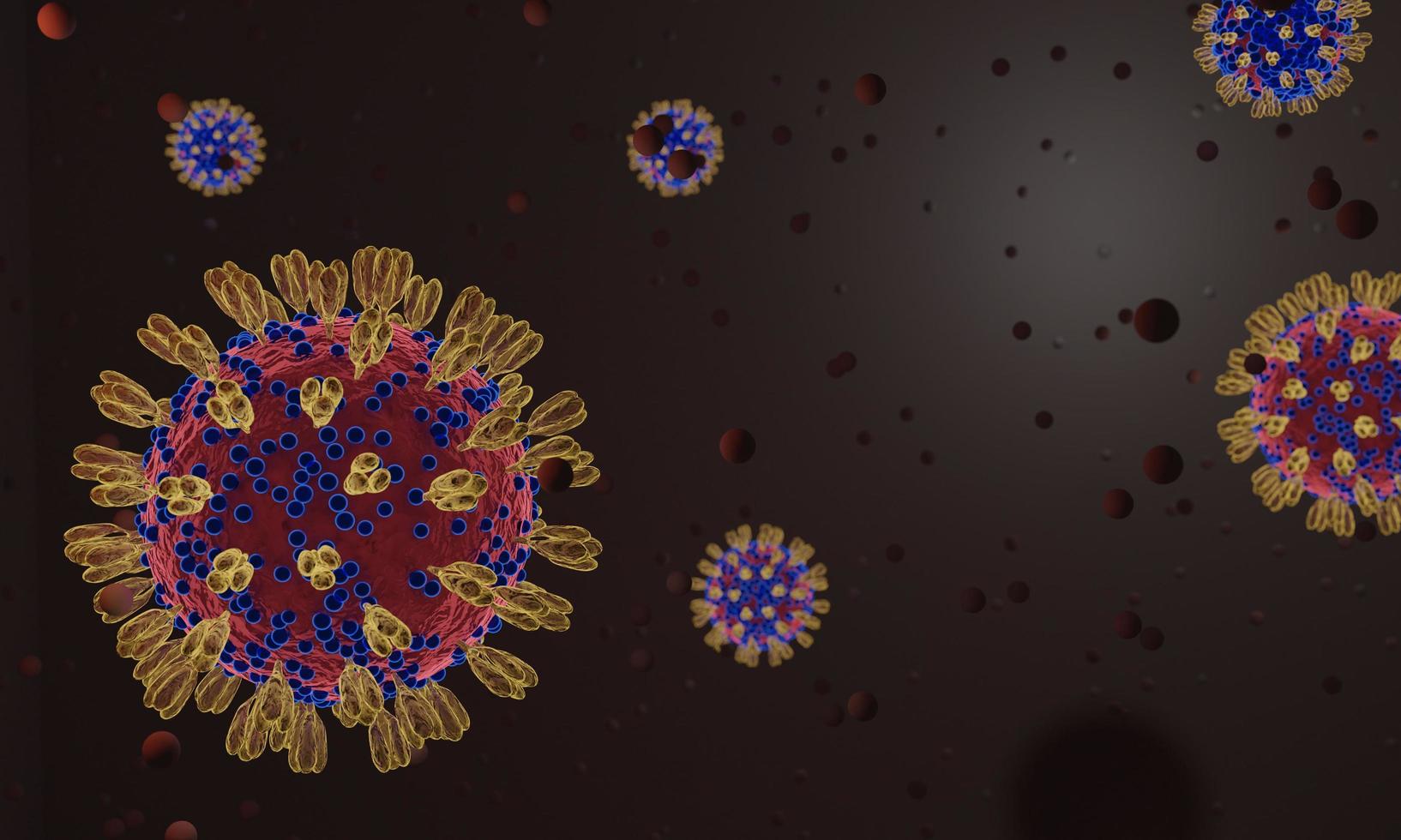 Coronavirus 2019-nCov novel coronavirus cell concept. Dangerous flu strain cases as a pandemic. Microscope virus close up. 3d rendering. photo