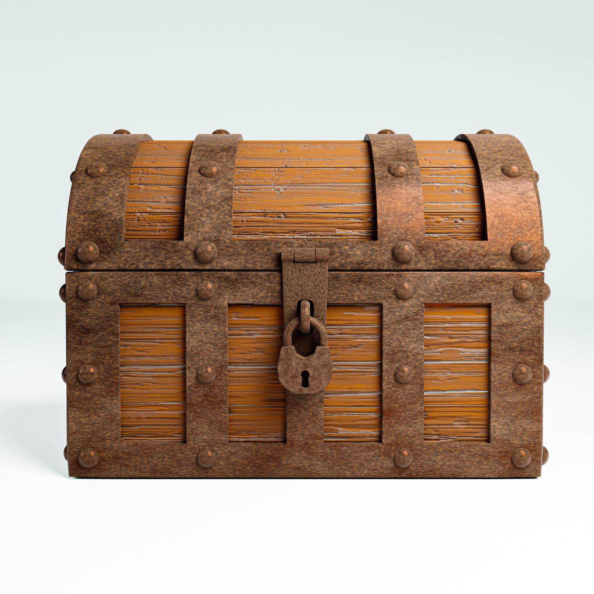 Old and broken vintage pirate treasure chest. Rotten and broken. For
