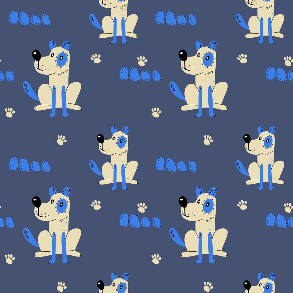 Seamless pattern with cute dogs. Vector print with cartoon abstract animals in Scandinavian style