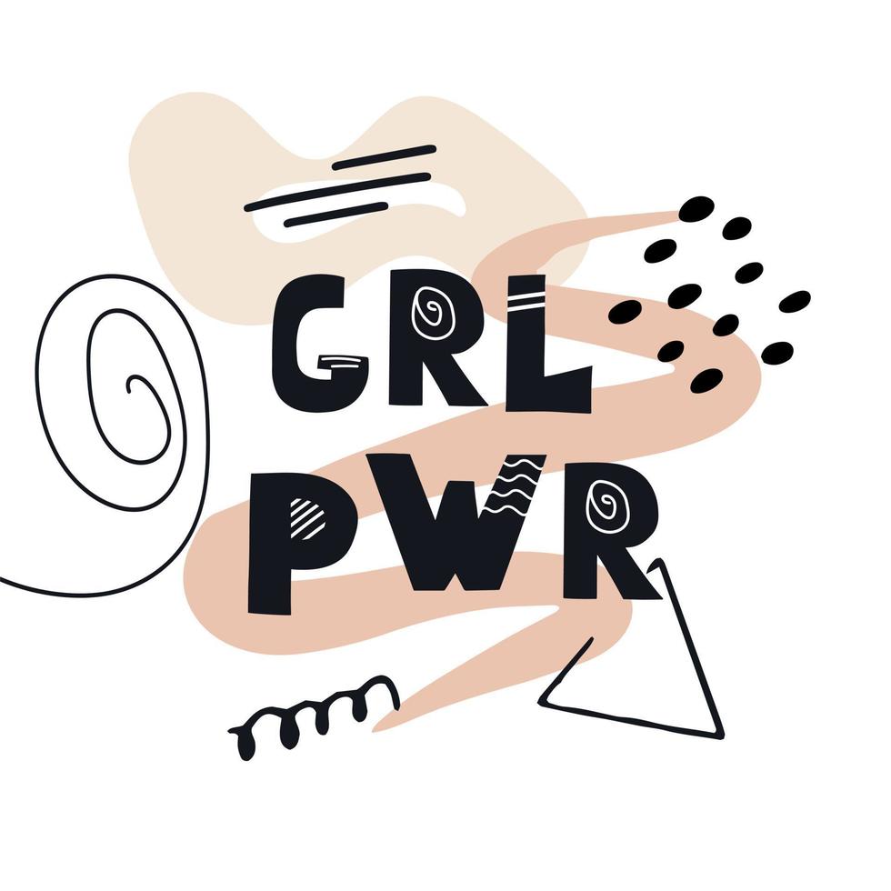 Inscription GRL PWR. Scandinavian style vector illustration with decorative abstract elements.