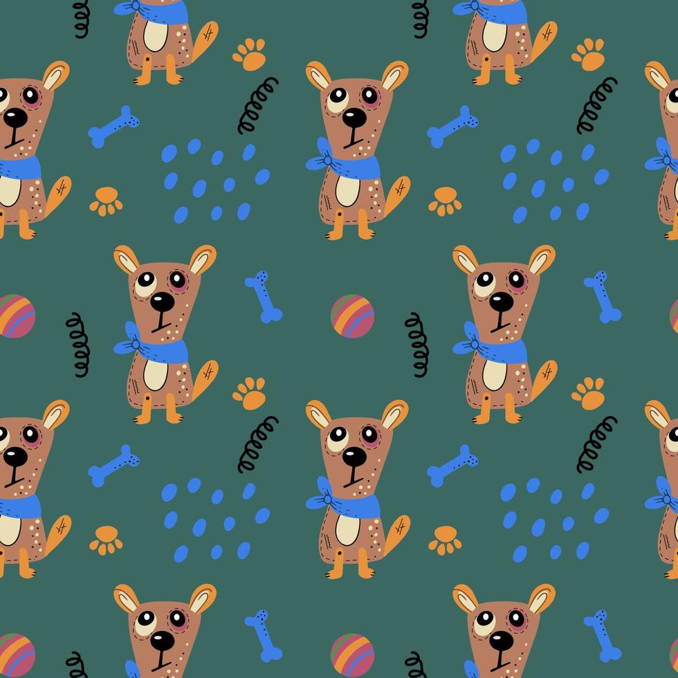 Seamless pattern with cute dogs. Vector print with cartoon abstract animals in Scandinavian style