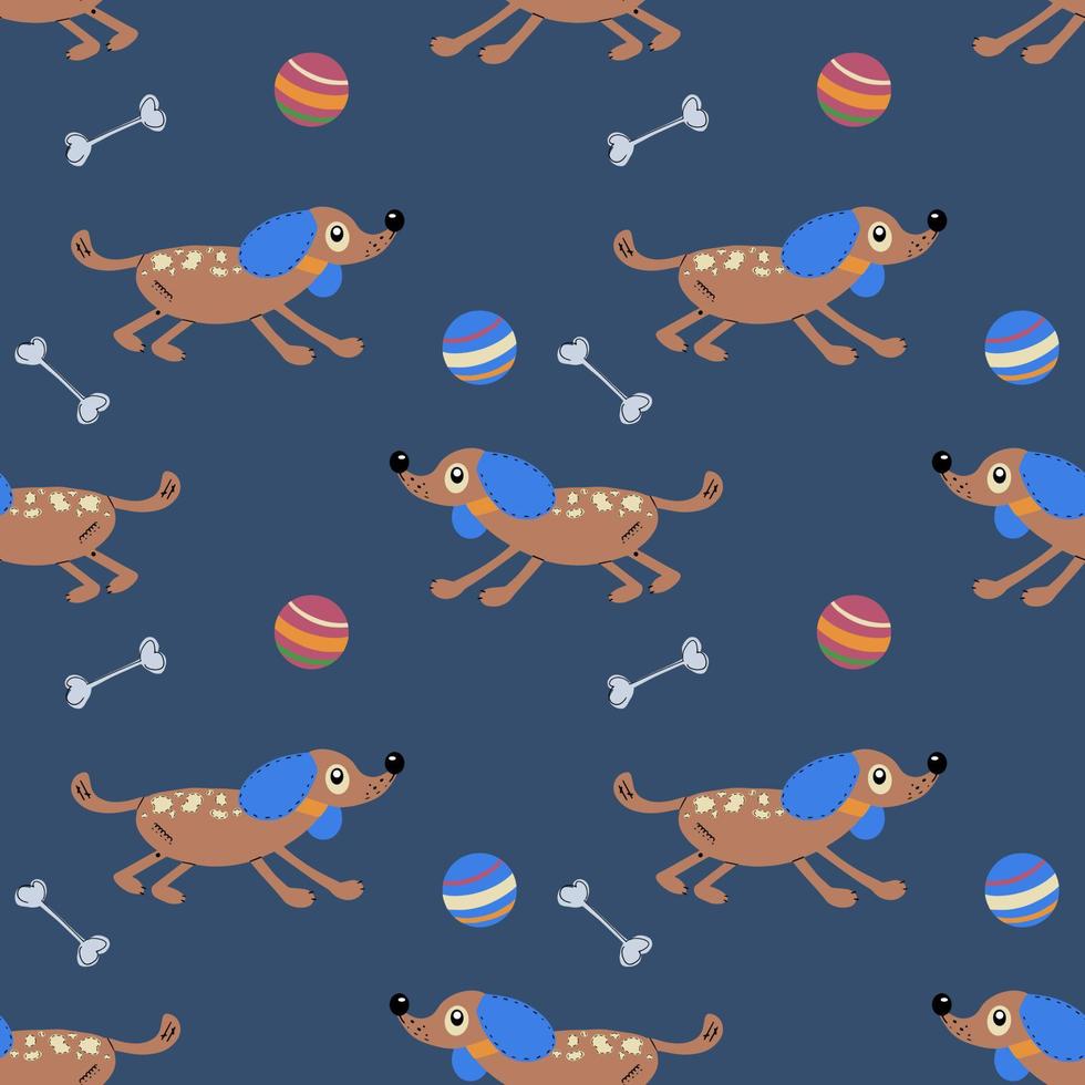 Seamless pattern with cute dogs. Vector print with cartoon abstract animals in Scandinavian style