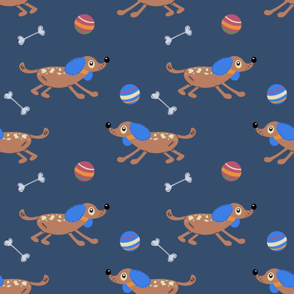 Seamless pattern with cute dogs. Vector print with cartoon abstract animals in Scandinavian style