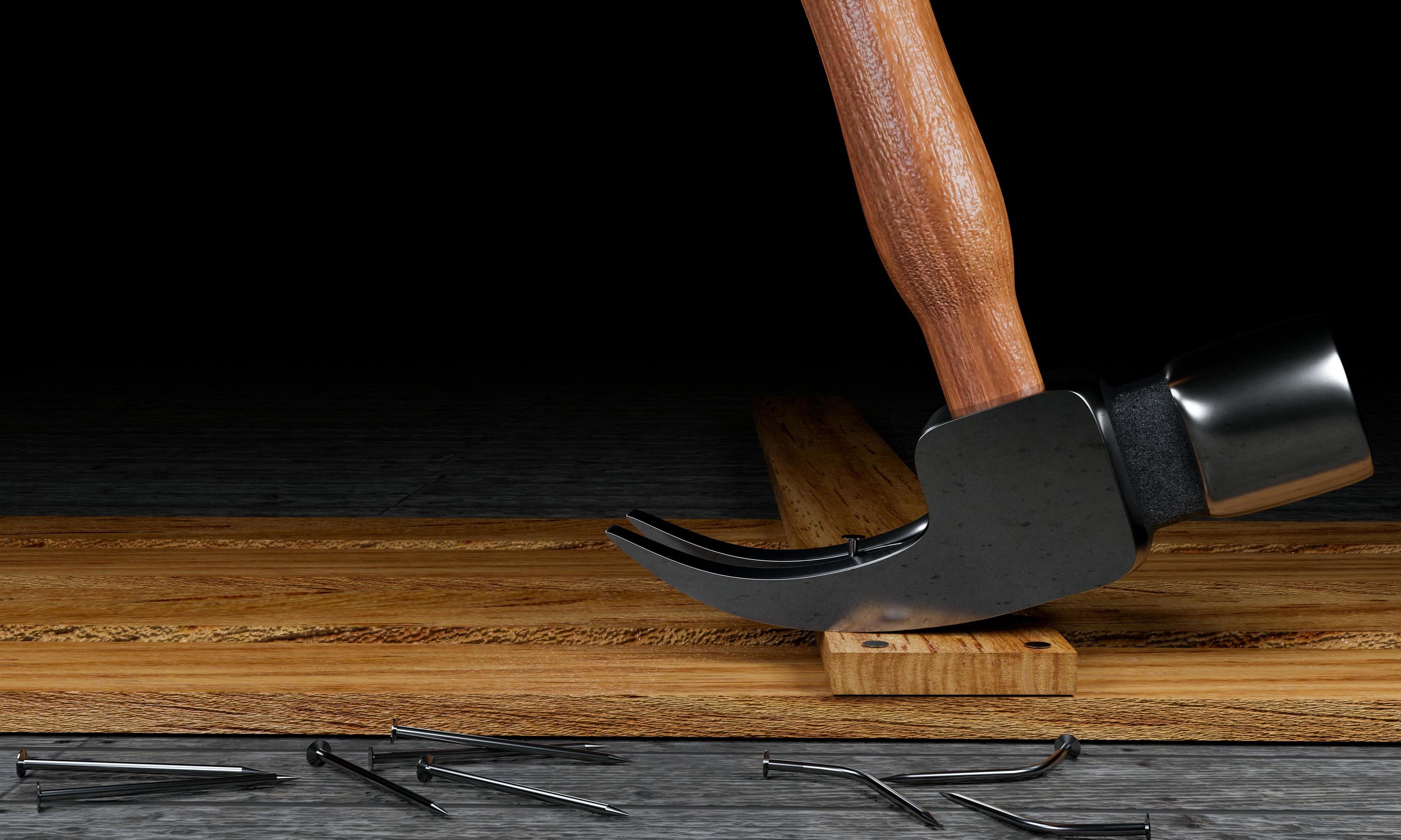 Shiny metal hammer Made of steel The handle is wood. Laid on the old wooden plank floor damaged and a number of metal nails were placed 3D Rendering. 6660469 Stock Photo at Shiny metal hammer Made of steel The handle is wood. Laid on the old wooden plank floor damaged and a number of metal nails were placed 3D Rendering. 6660469 Stock Photo at