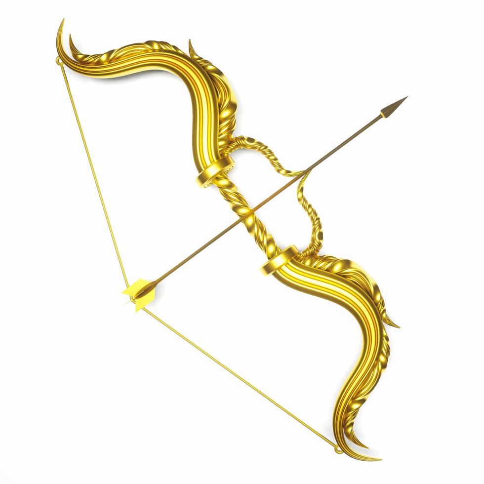 Beautiful design golden bow. A golden Archer  and a golden arrow are ready to shoot on a white background or wallpaper.3D Rendering photo