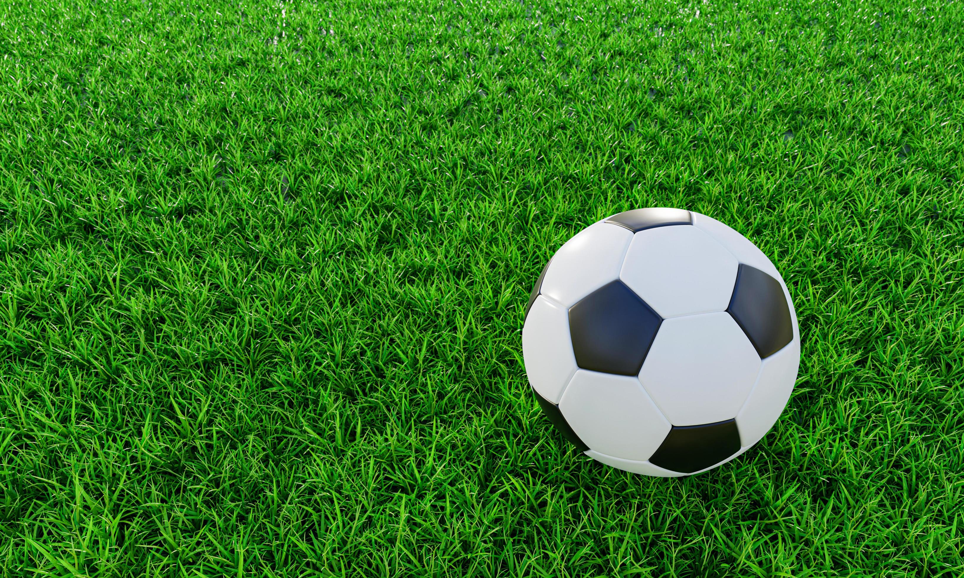 Realistic soccer ball or football ball basic pattern on green grass
