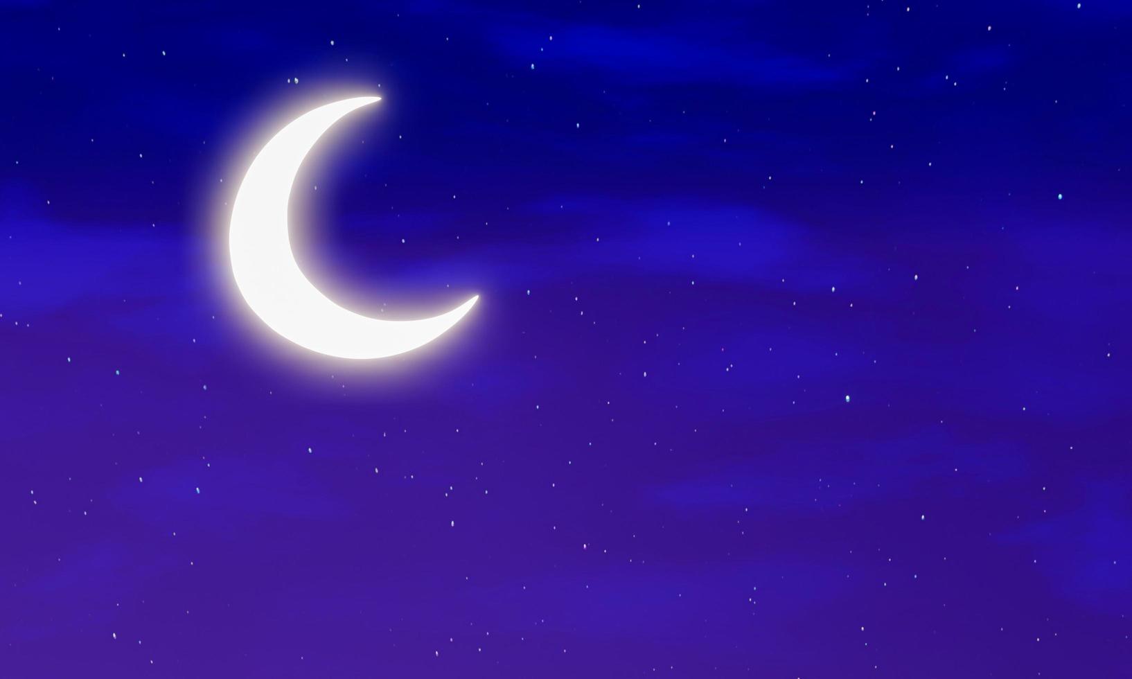 crescent moon The sky is bright pink and blue. The starry sky is covered with little clouds. The sky has the moon at night. Use for Background or Wallpaper. 3D Rendering. photo
