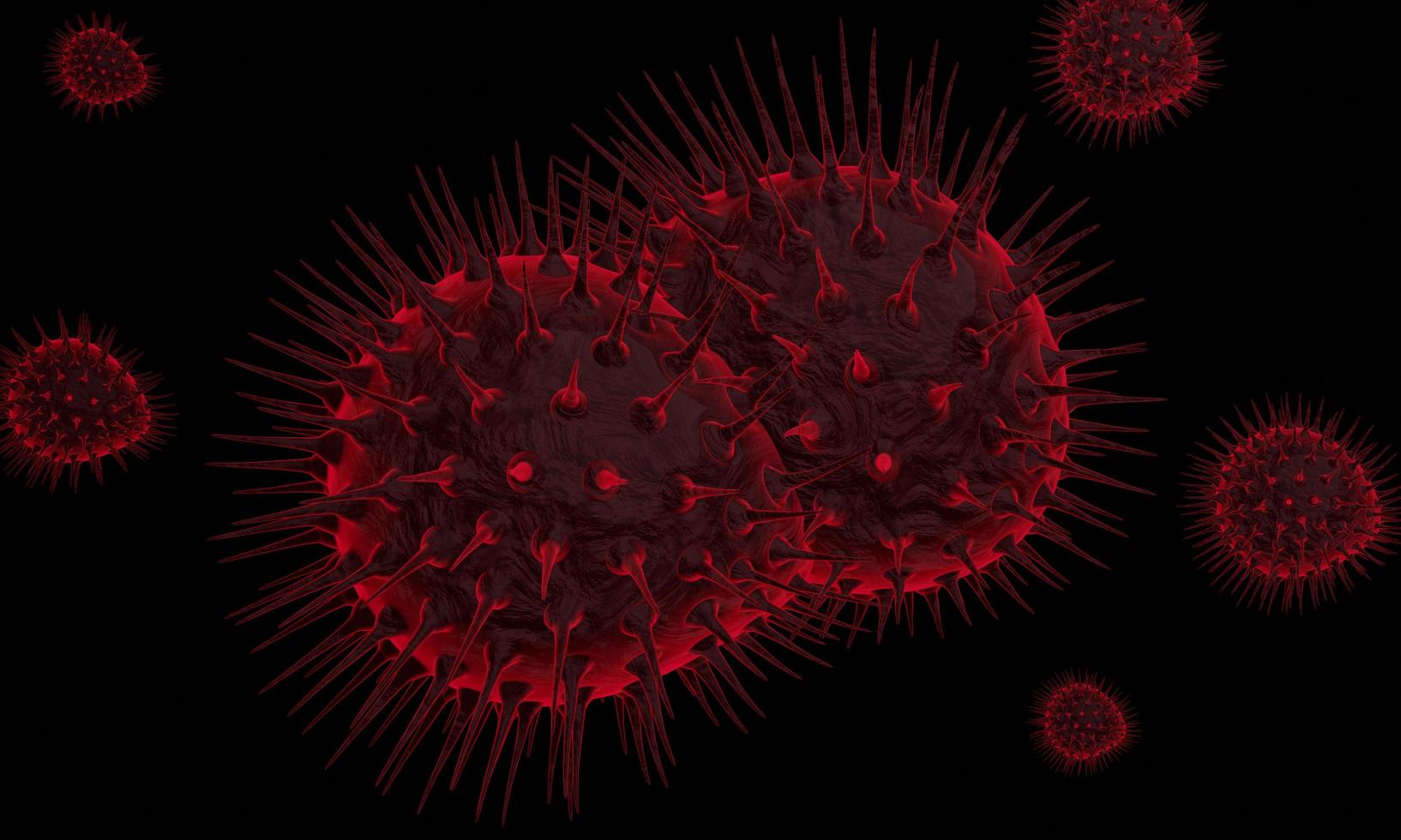 bacterias abstractas o células de virus en forma esférica con antenas largas. coronavirus. concepto de pandemia o infección por virus - representación 3d. foto