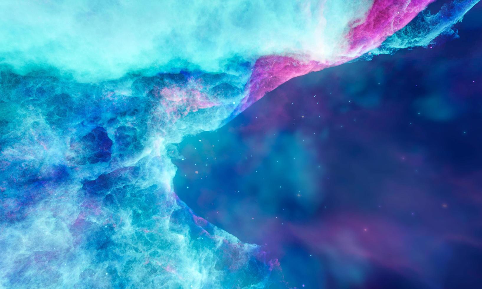 nubes de aerosol, neblina espacial o rayos cósmicos, rosa, azul pastel, cielo espacial con muchas estrellas. viajar en el universo. representación 3d foto