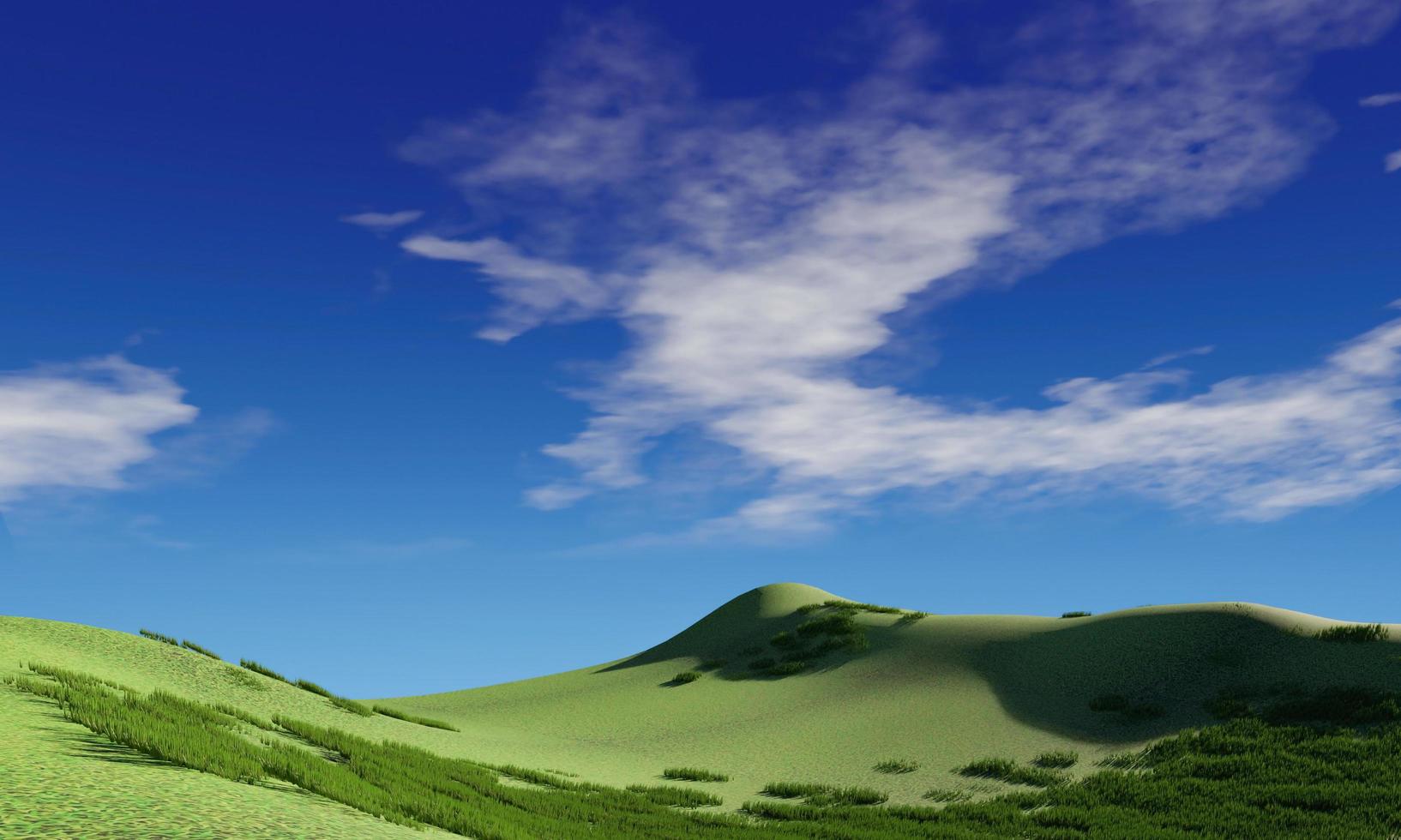 cielo azul y hermosa nube con árbol de pradera. fondo de paisaje llano para el cartel de verano. la mejor vista para vacaciones. imagen de campo de hierba verde y cielo azul con nubes blancas foto