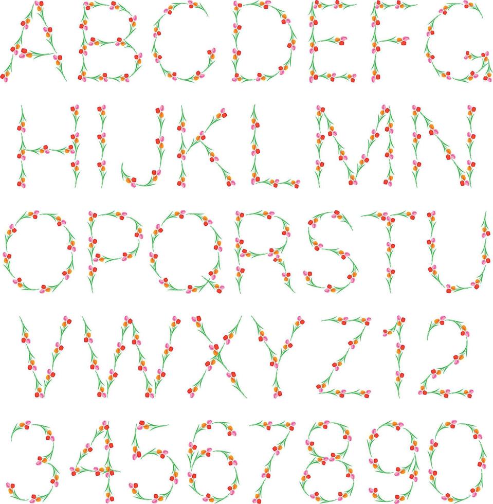 tulip floral vector colorful alphabet font
