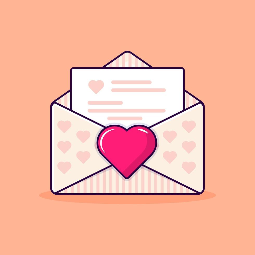 Love envelope with papers and a heart. Valentine's day, flat icon. vector