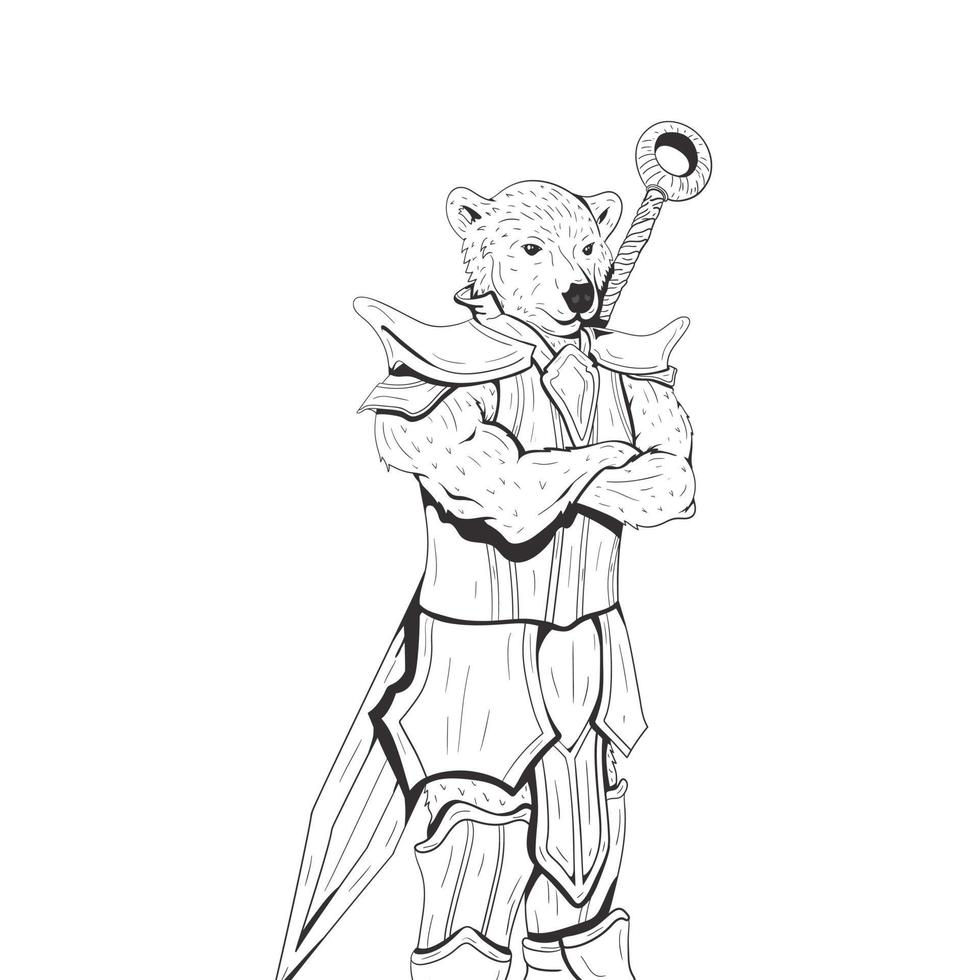 Ice Bear Mutant half animal and human. Hand drawn sketch. Black and white vector