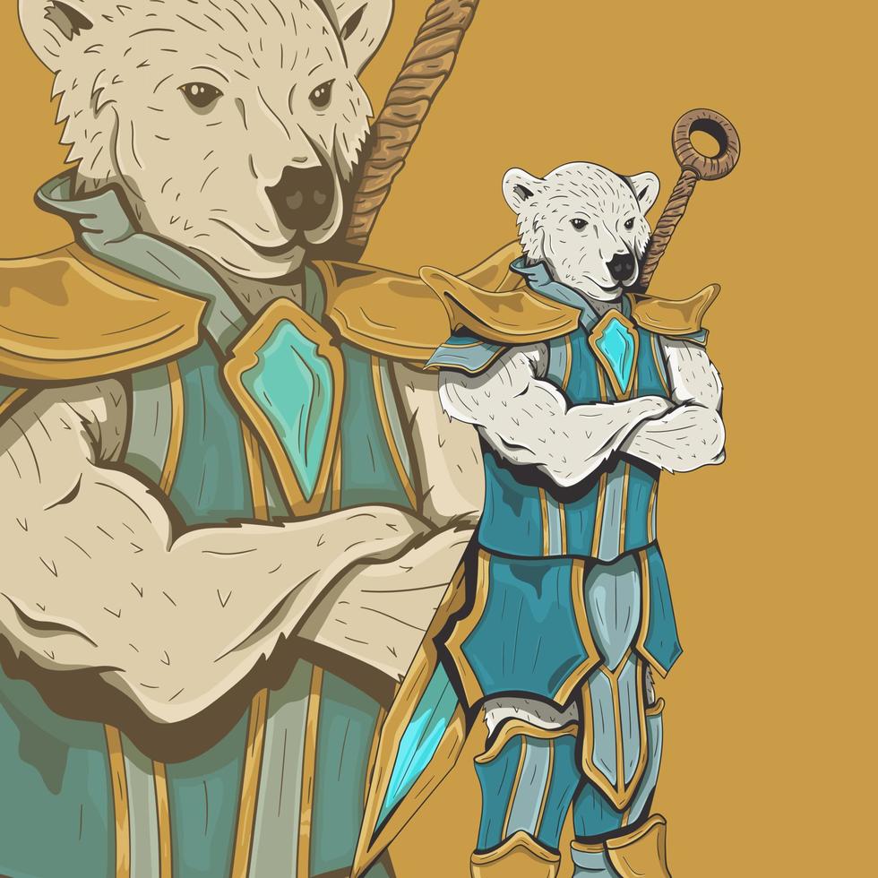 Ice Bear Mutant half animal and human. Hand drawn sketch. Vector engraved illustration for Wallpaper, T-shirts, Mascot and  fantasy characters for role playing game.