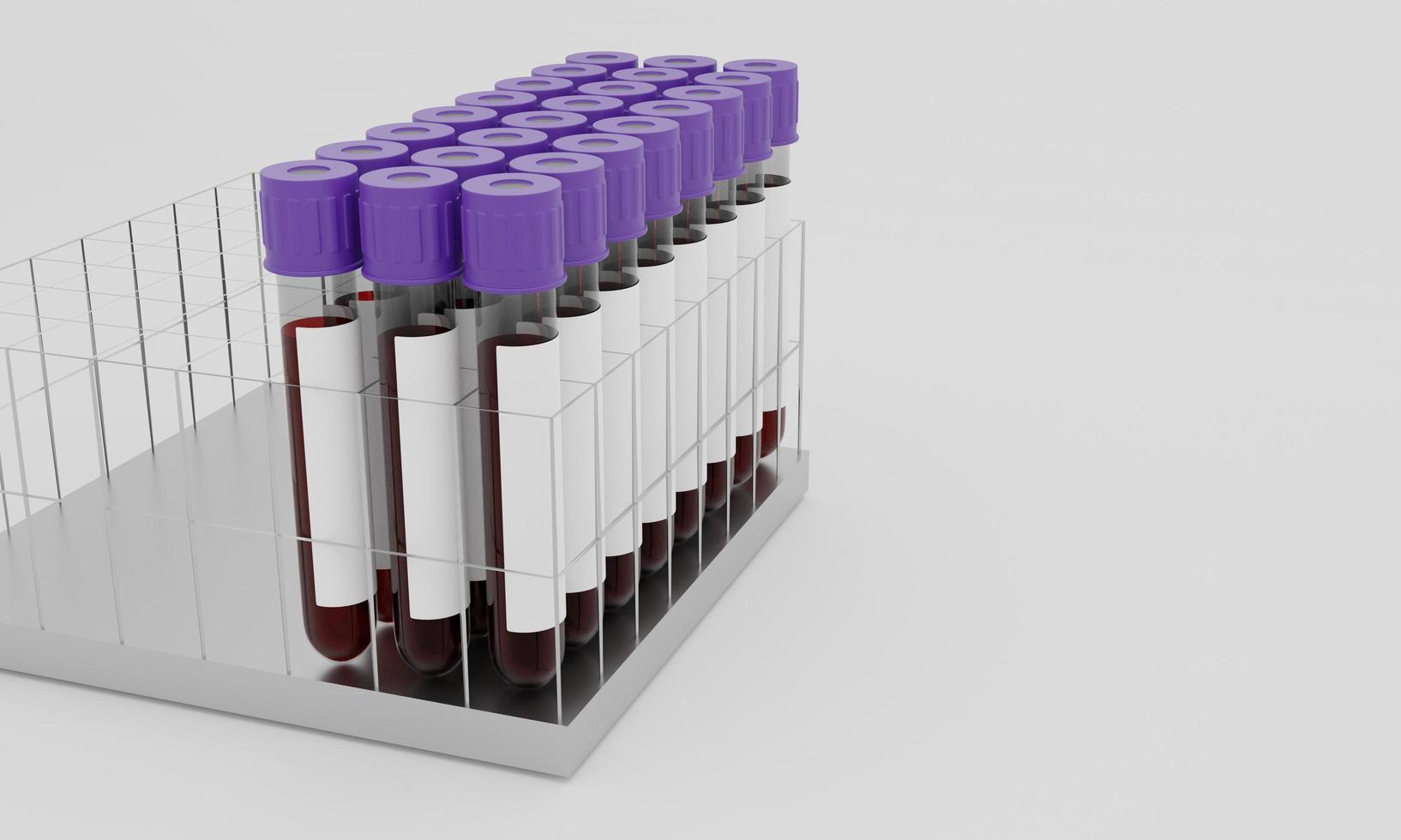 Test tubes with blood and blank label  isolated on white background. Concept for testing corona virus. 3D Rendering. photo