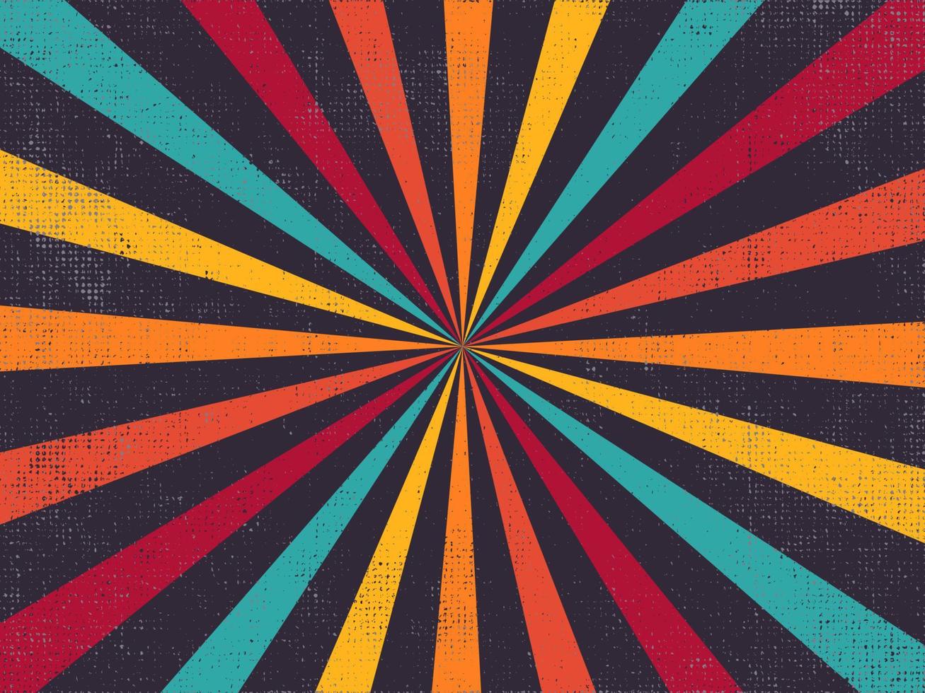 Colourful grunge retro burst. Vintage rays circus and festival vector background