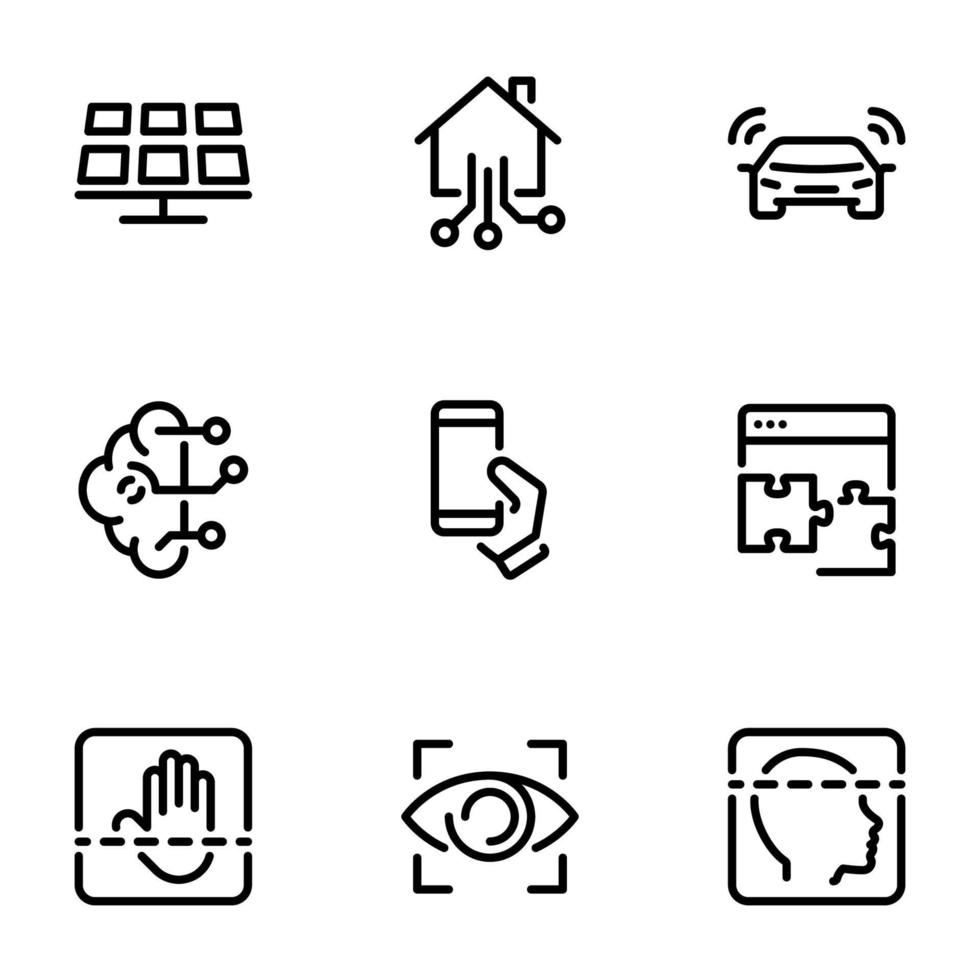 Set of black vector icons, isolated against white background. Illustration on a theme Intelligent and modern technologies