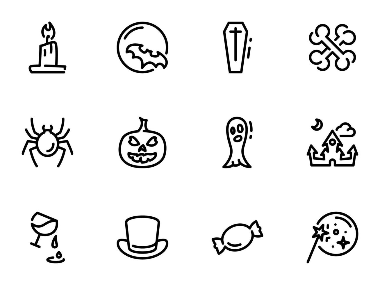 Set of black vector icons, isolated against white background. Illustration on a theme Halloween