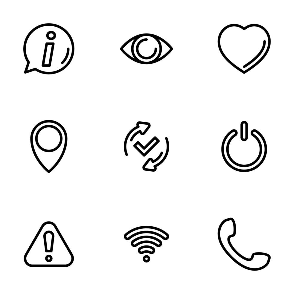 Set of black vector icons, isolated on white background, on theme internet symbols