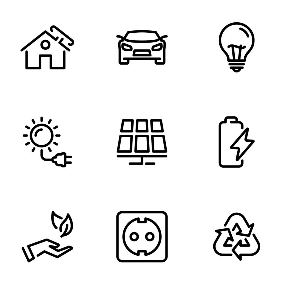 conjunto de iconos vectoriales negros, aislados en fondo blanco, sobre el tema de la energía solar vector