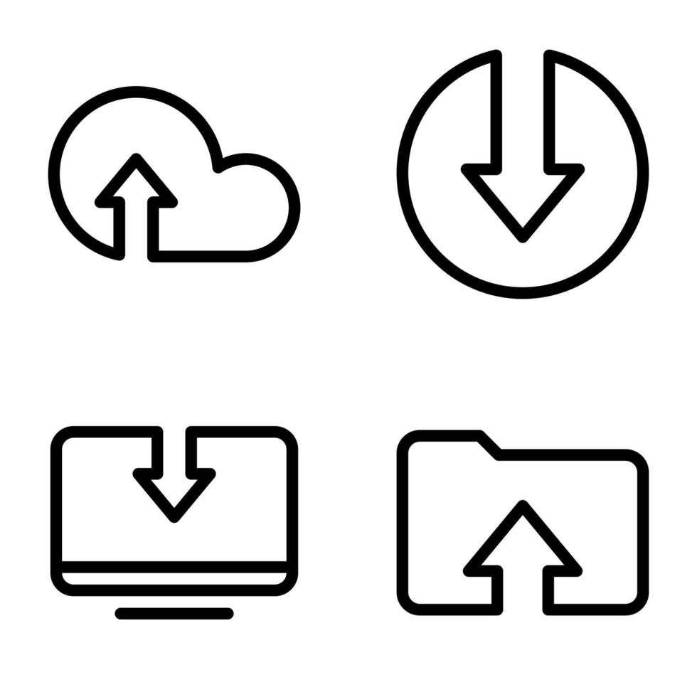 conjunto de iconos negros aislados en fondo blanco, en archivos de descarga de temas vector