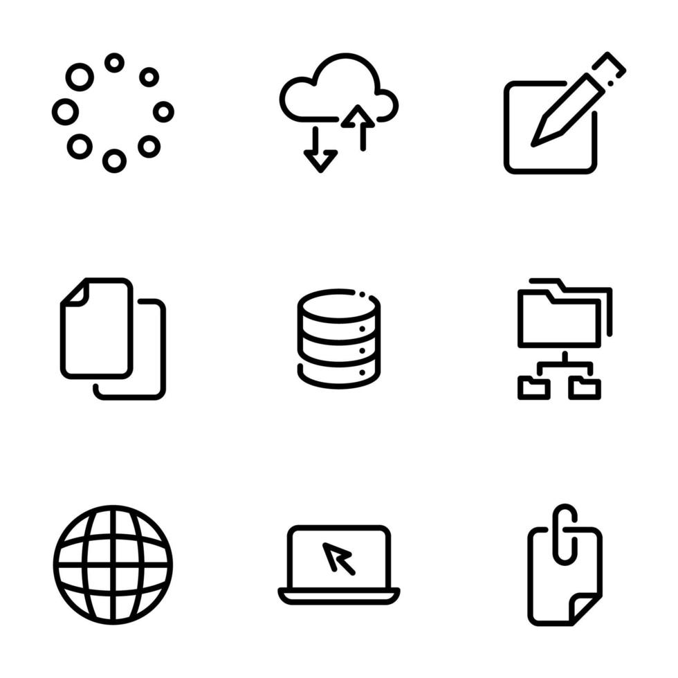 conjunto de iconos negros aislados en fondo blanco, en archivos de copia de tema vector