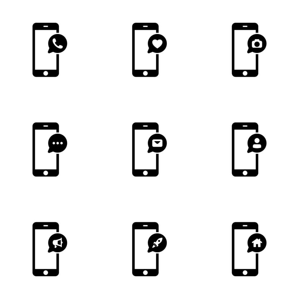 Set of black icons isolated on white background, on theme Phone vector